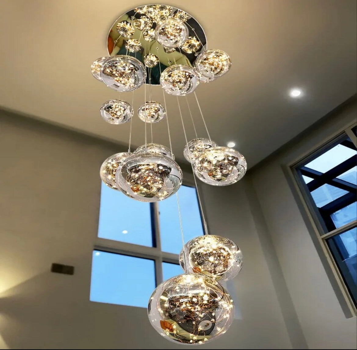 Silver globe pendant chandelier