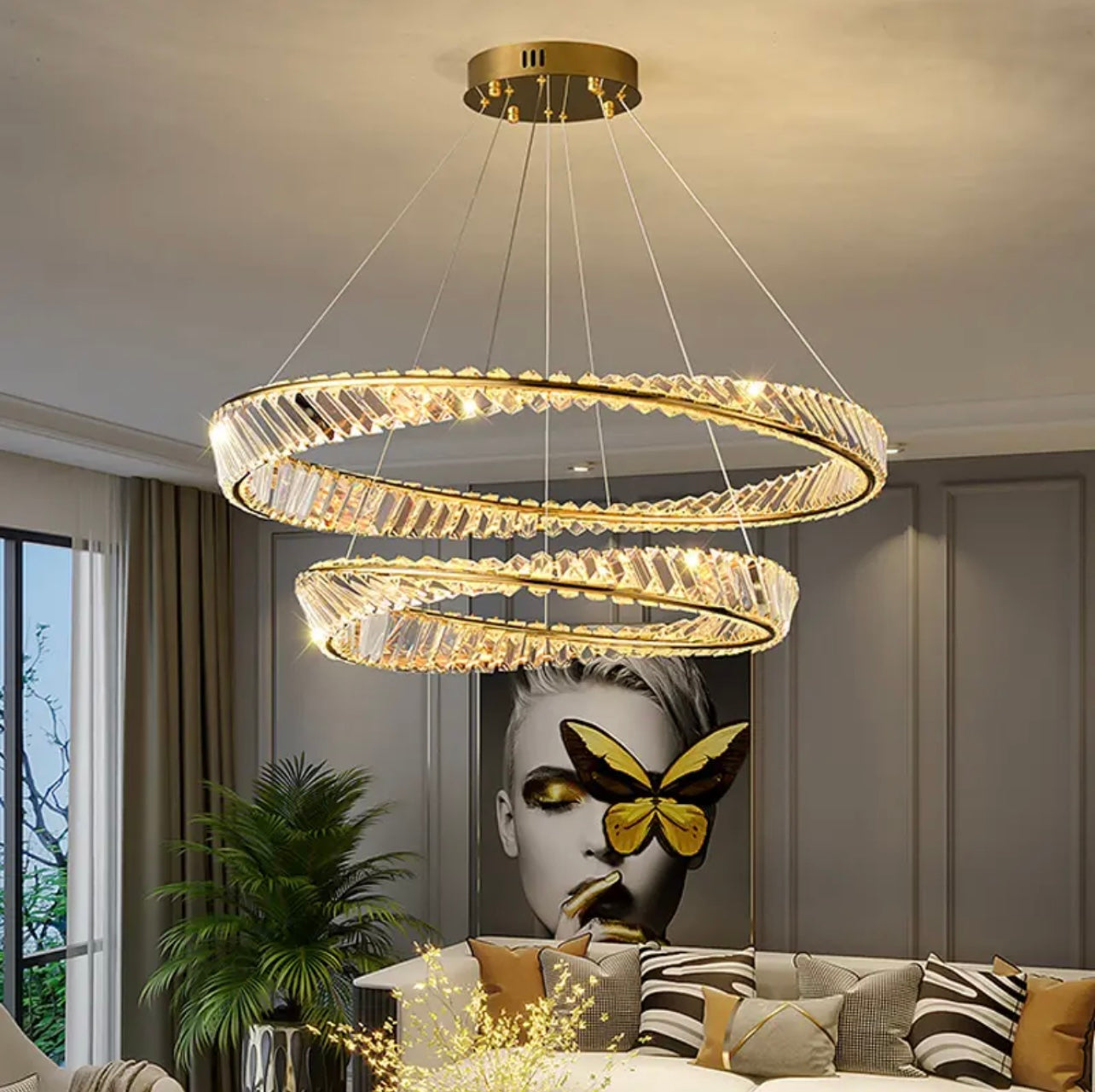 gold nordic ring chandelier 2 rings