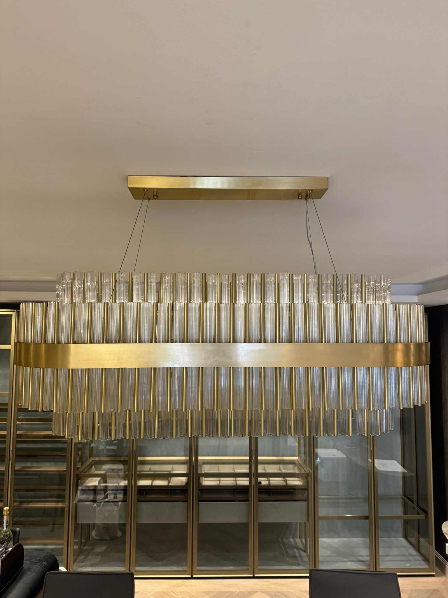 large Brass Plated Rectangular Chandelier lighting