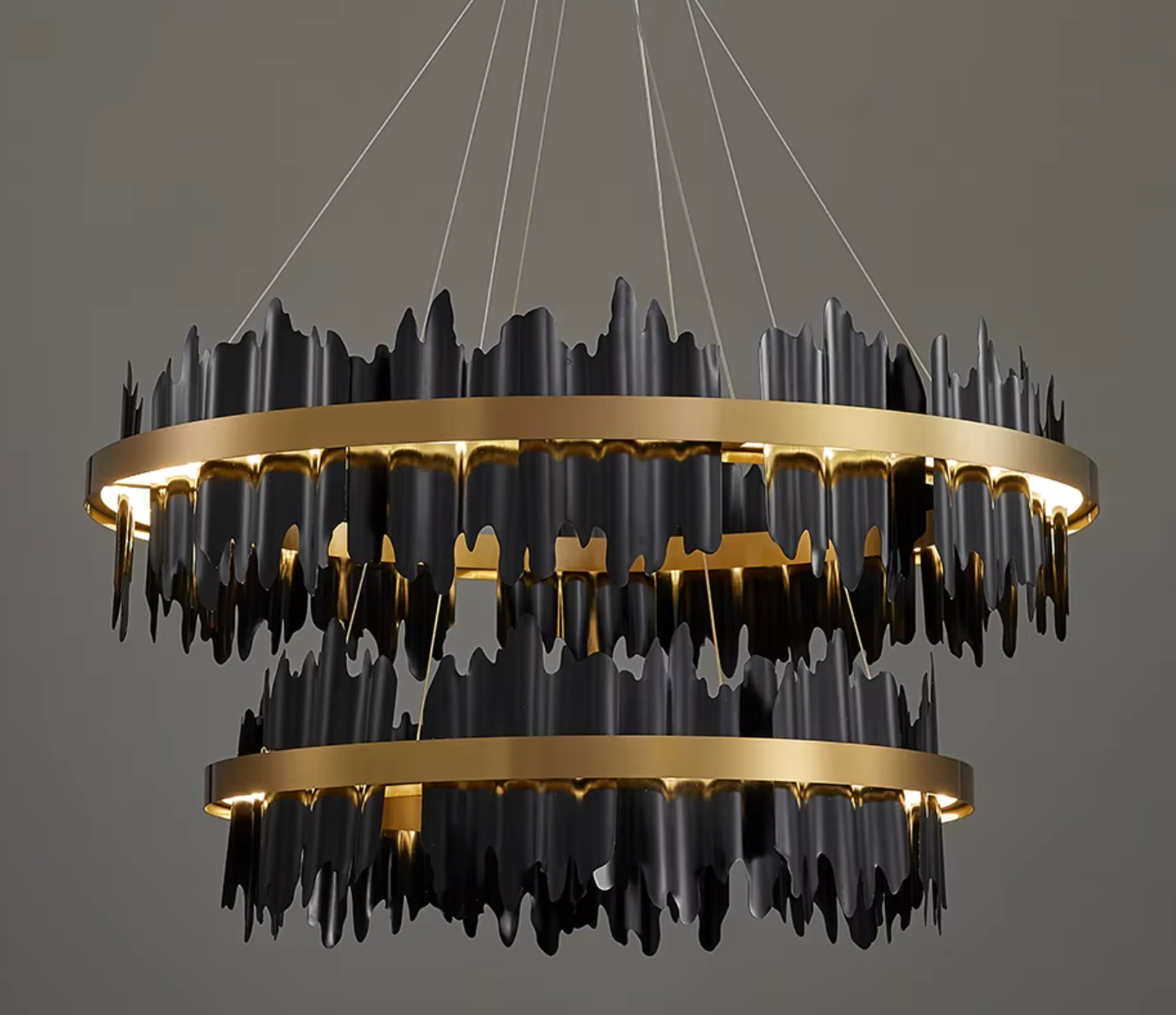 2 tier circular black and gold chandelier light