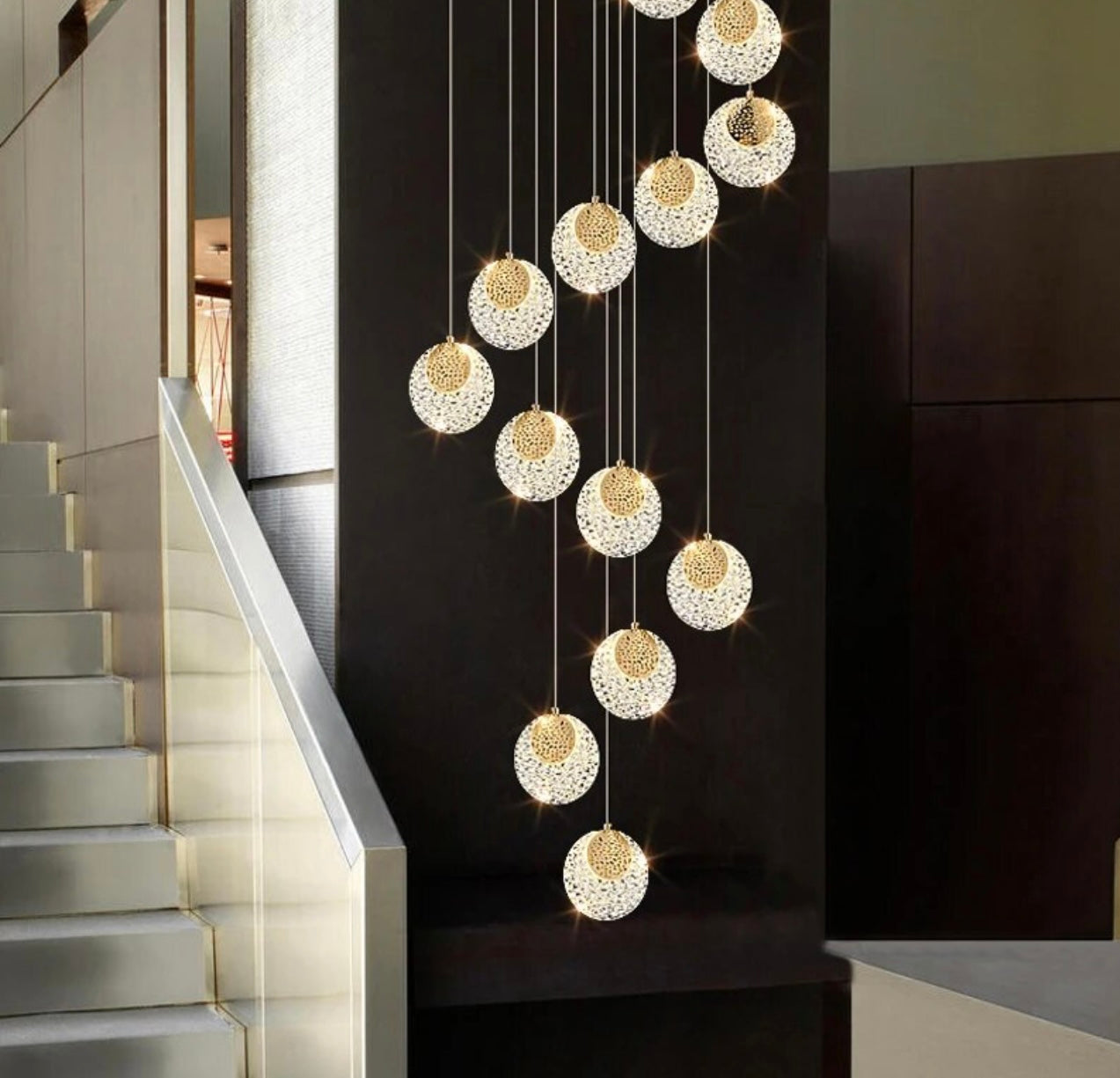chandelier light fitting long staircase