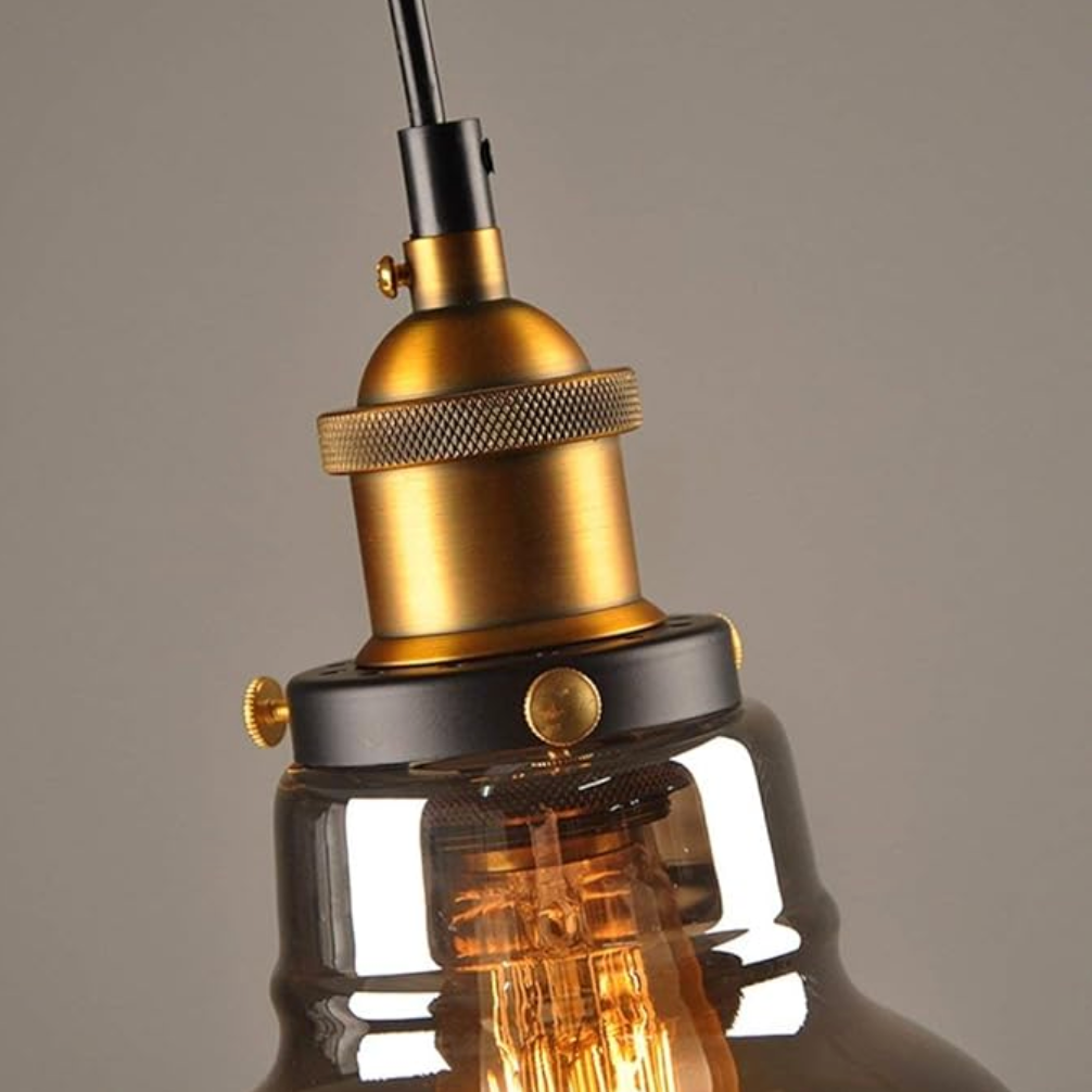 modern black glass pendant light with brass fittings