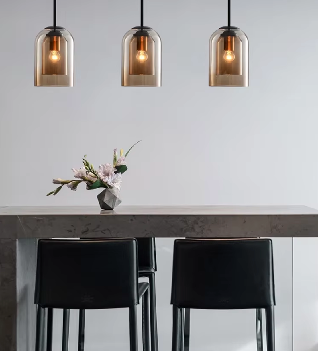 3 amber smoked glass pendant light