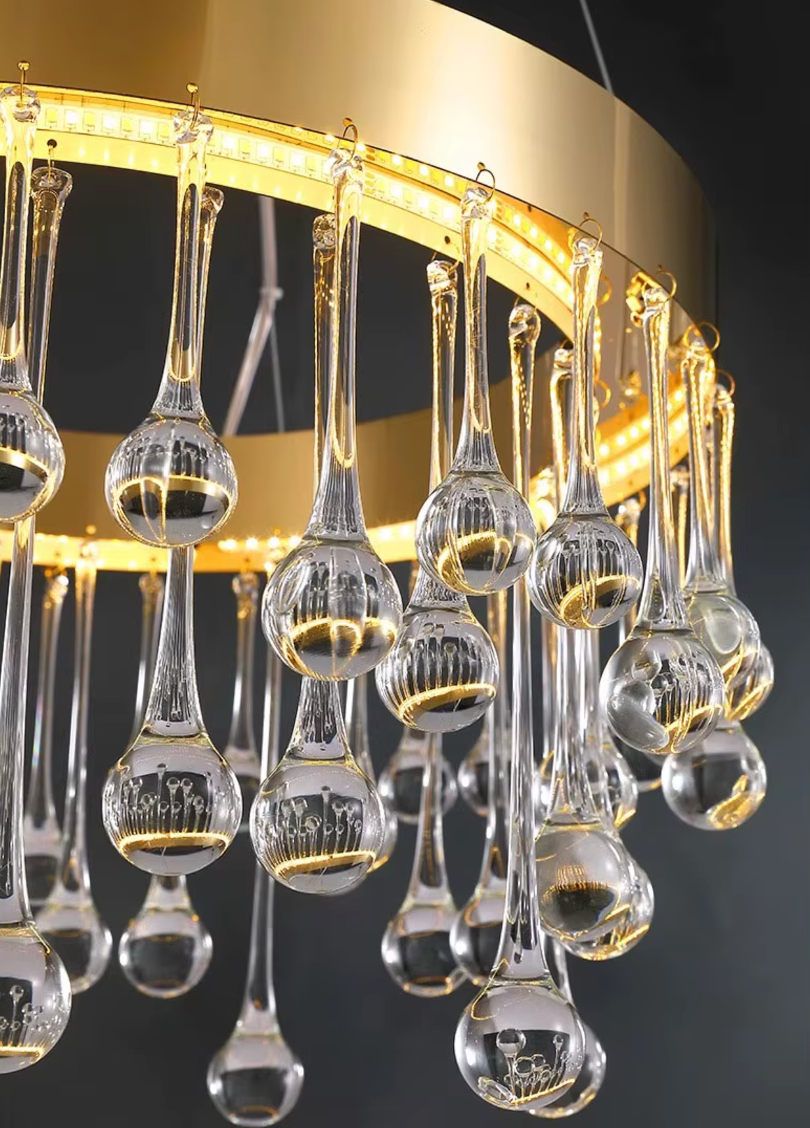 modern water Droplet Chandelier Light with gold trim