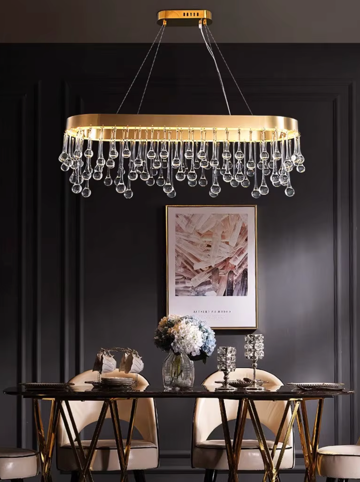 rectangle chandelier with handing droplets