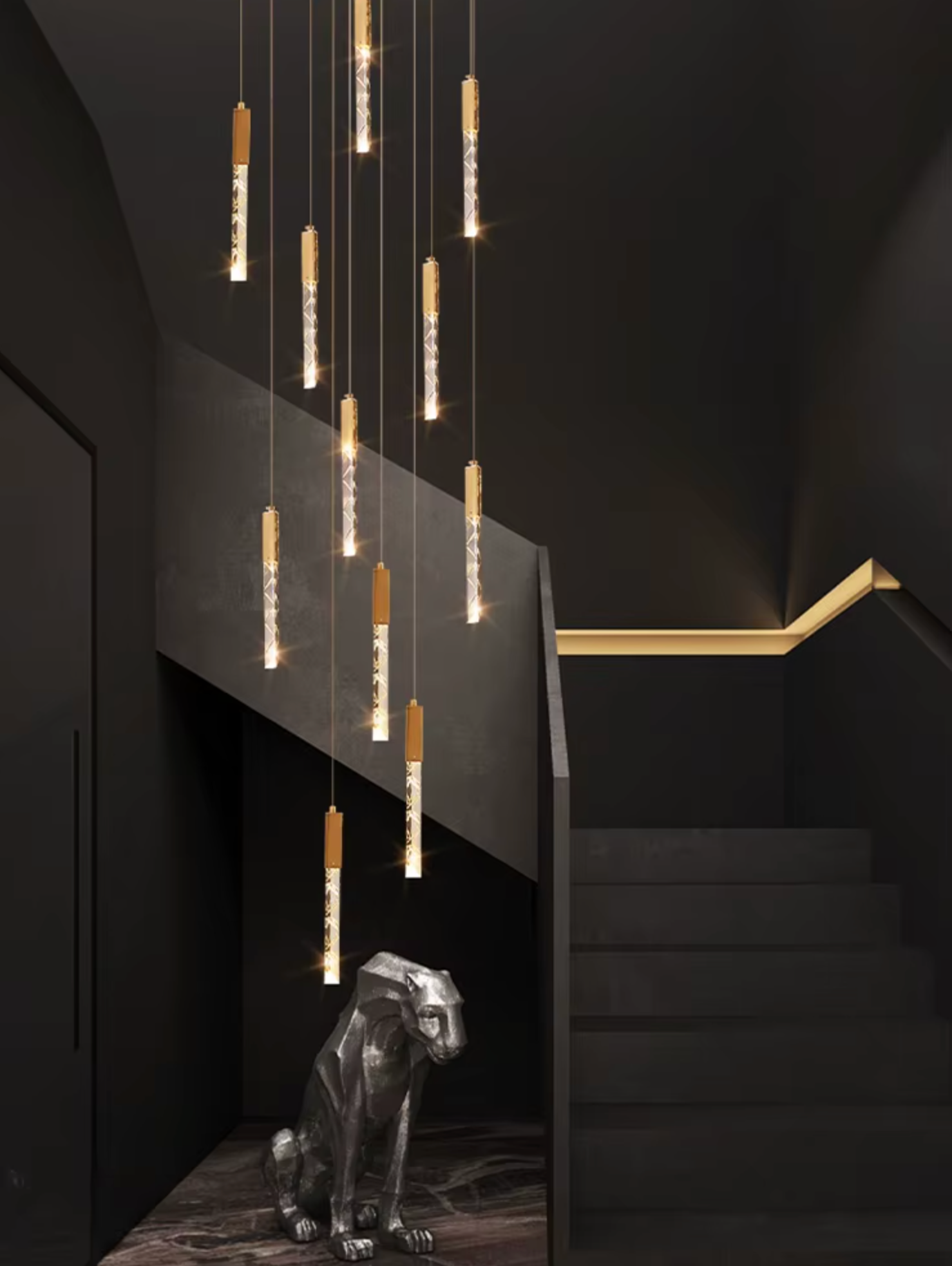 Gold detailed sleek staircase pendant