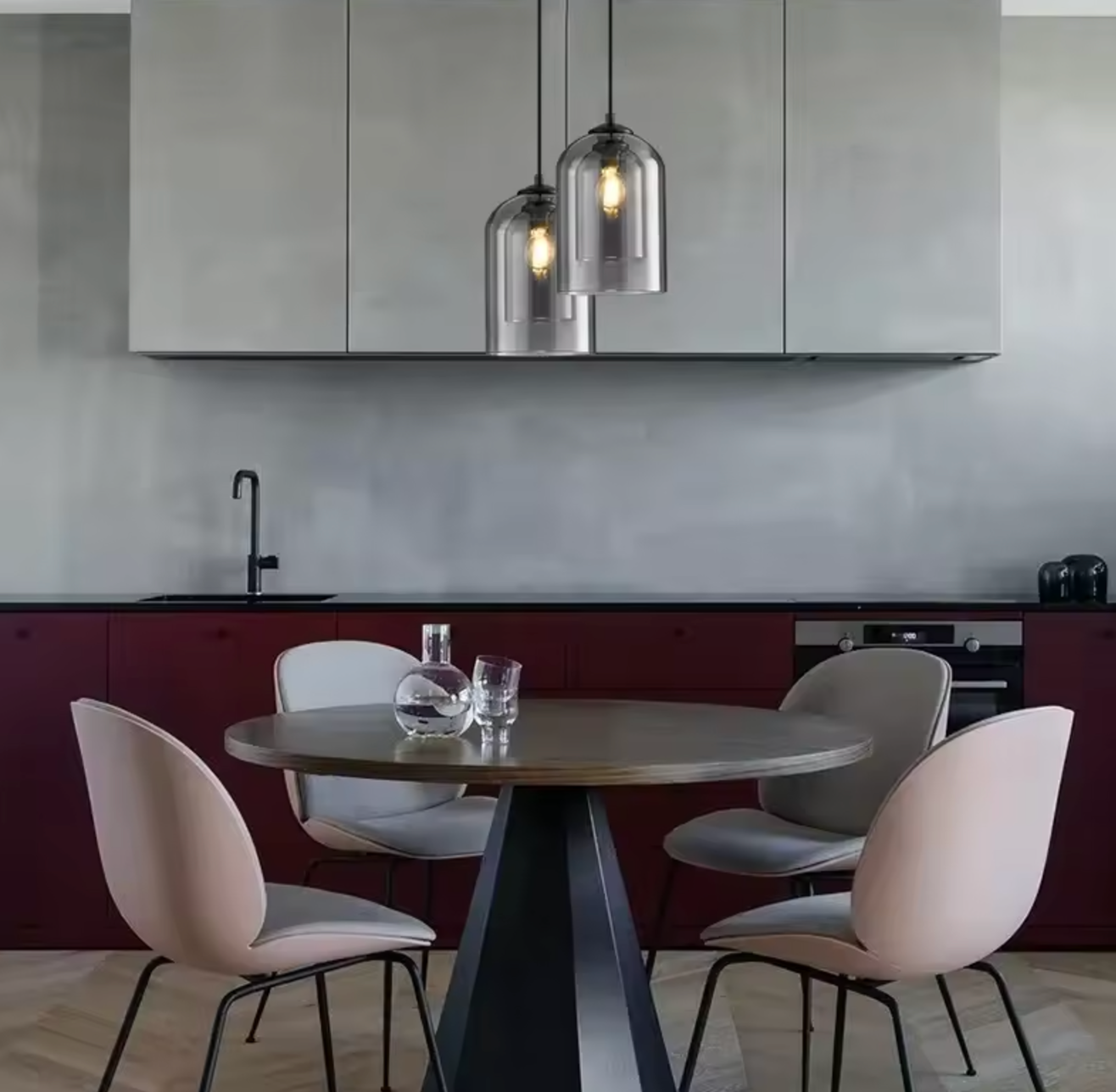 2 black smoked glass pendant lighting