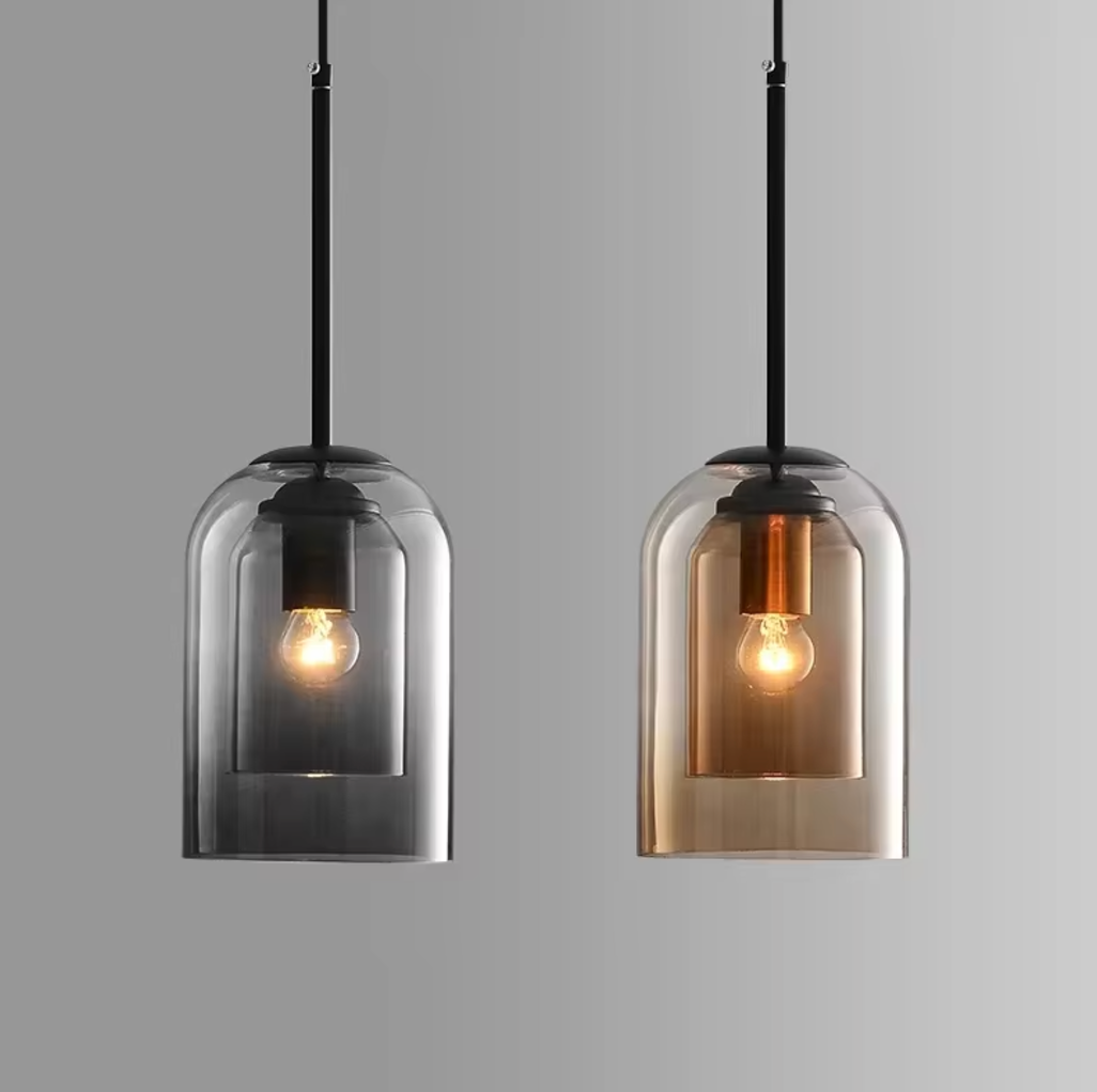 Black and amber smoked glass pendant lights