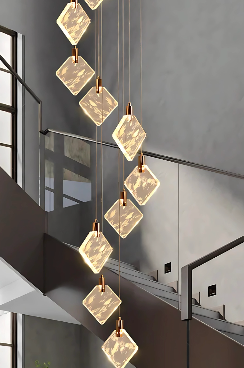 square staircase pendant lights