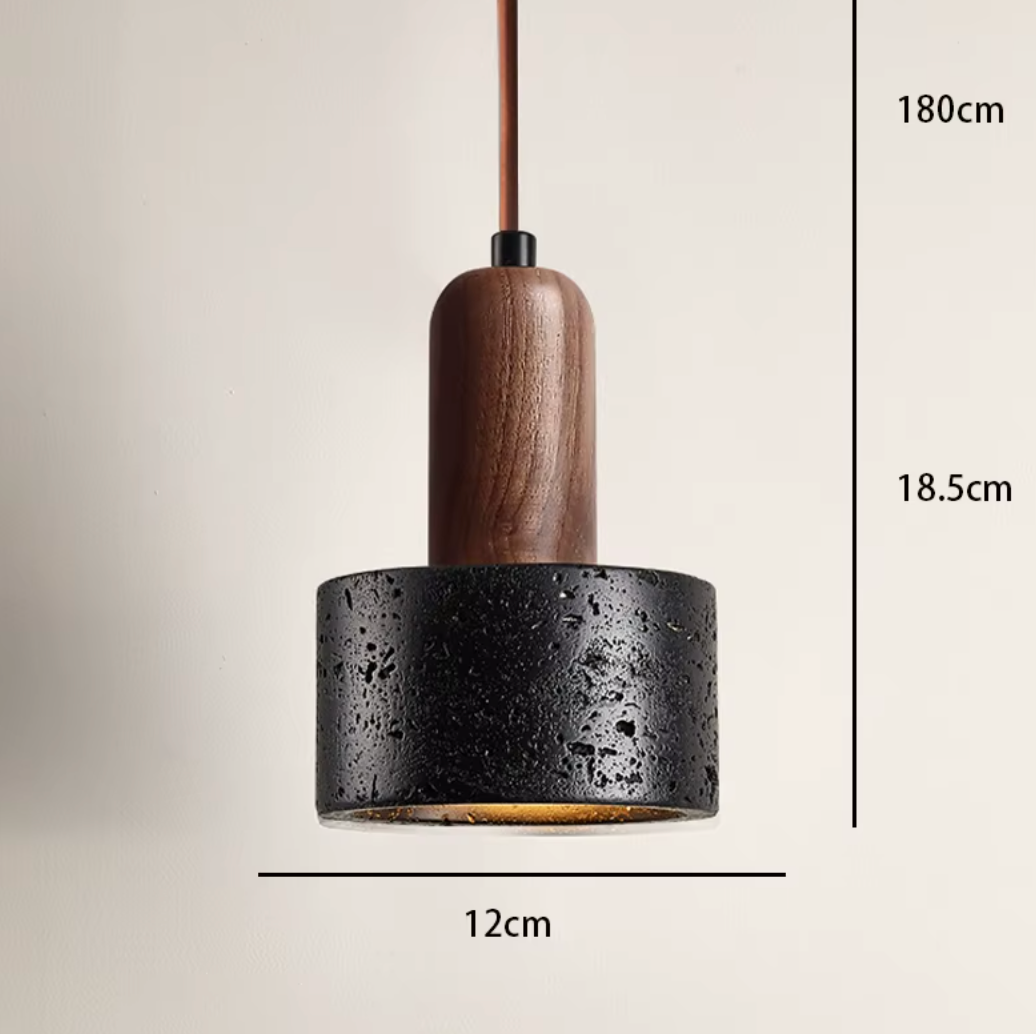 black pendant light with wood