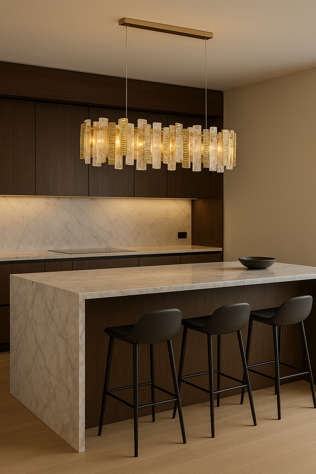 view of chandelier textured metal and patterned frosted glass