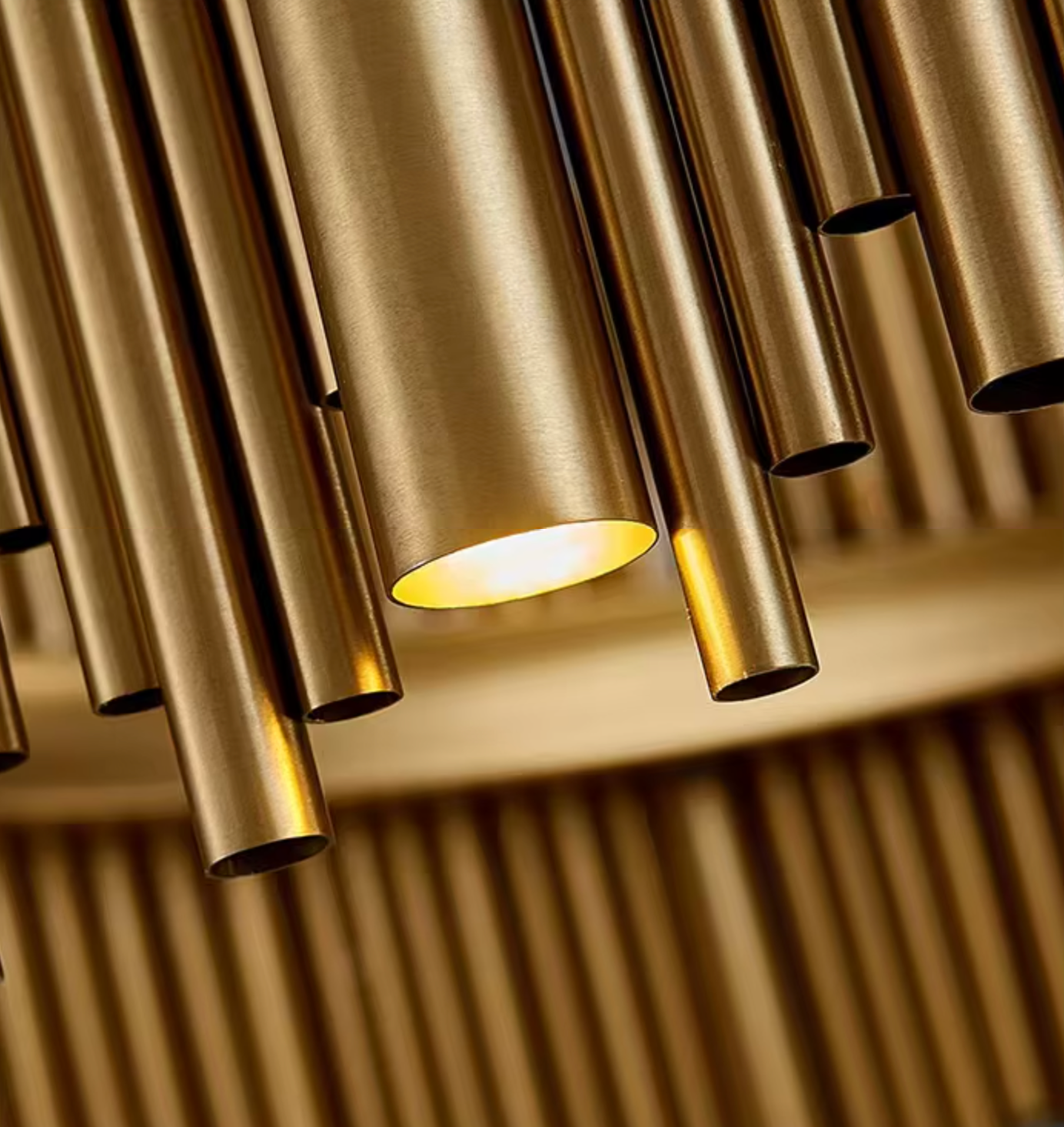 gold metal tube chandelier