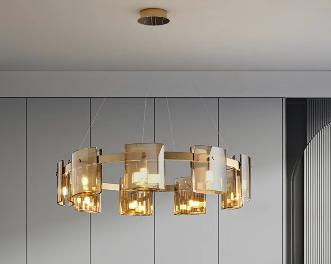 Gold square style hanging pendant light