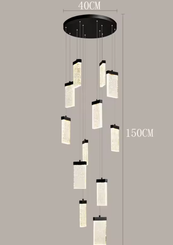  12 Head Black Luxury Ice Staircase Pendant D40cm H150cm 