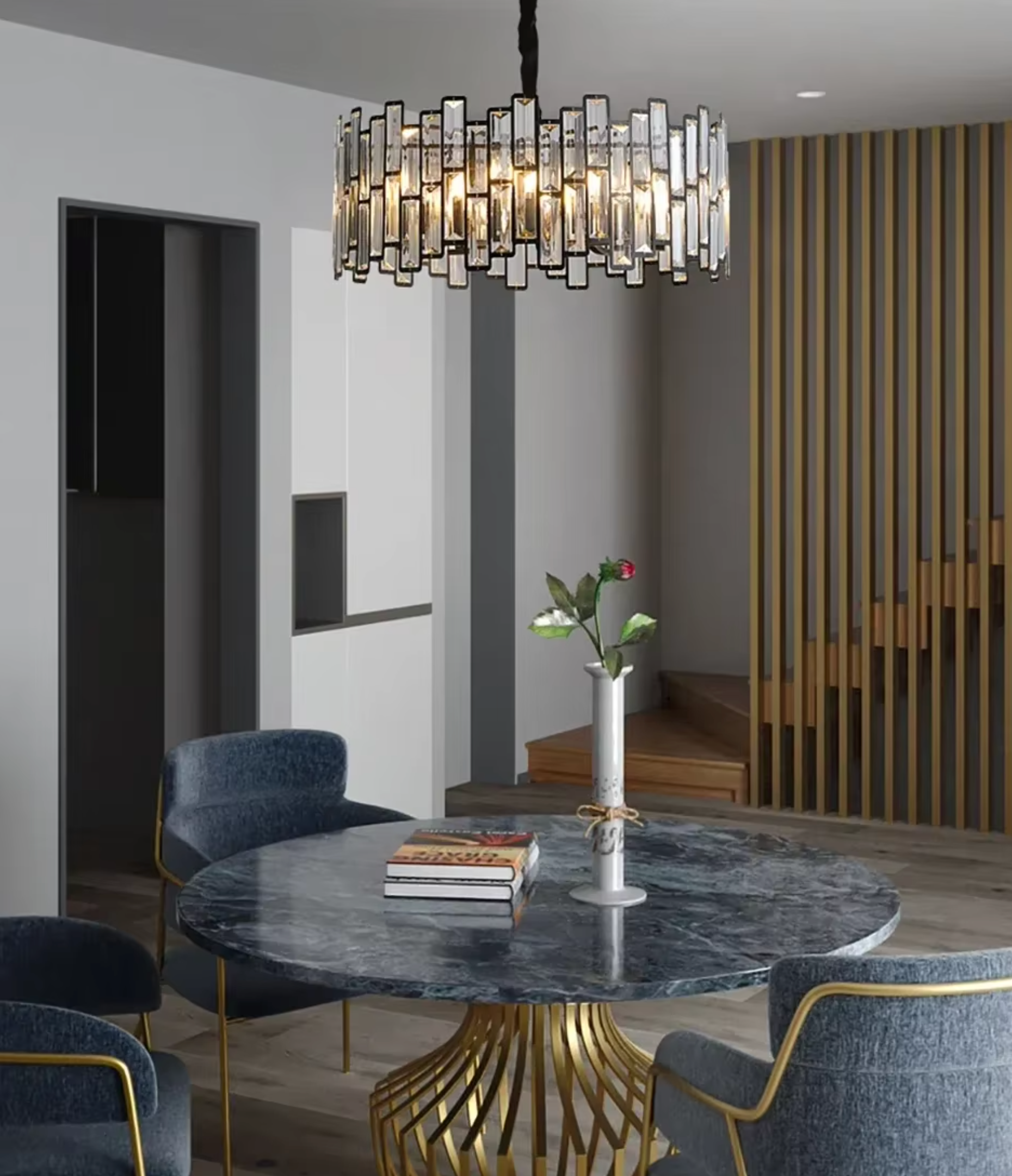 Black & Crystal Circle Chandelier 