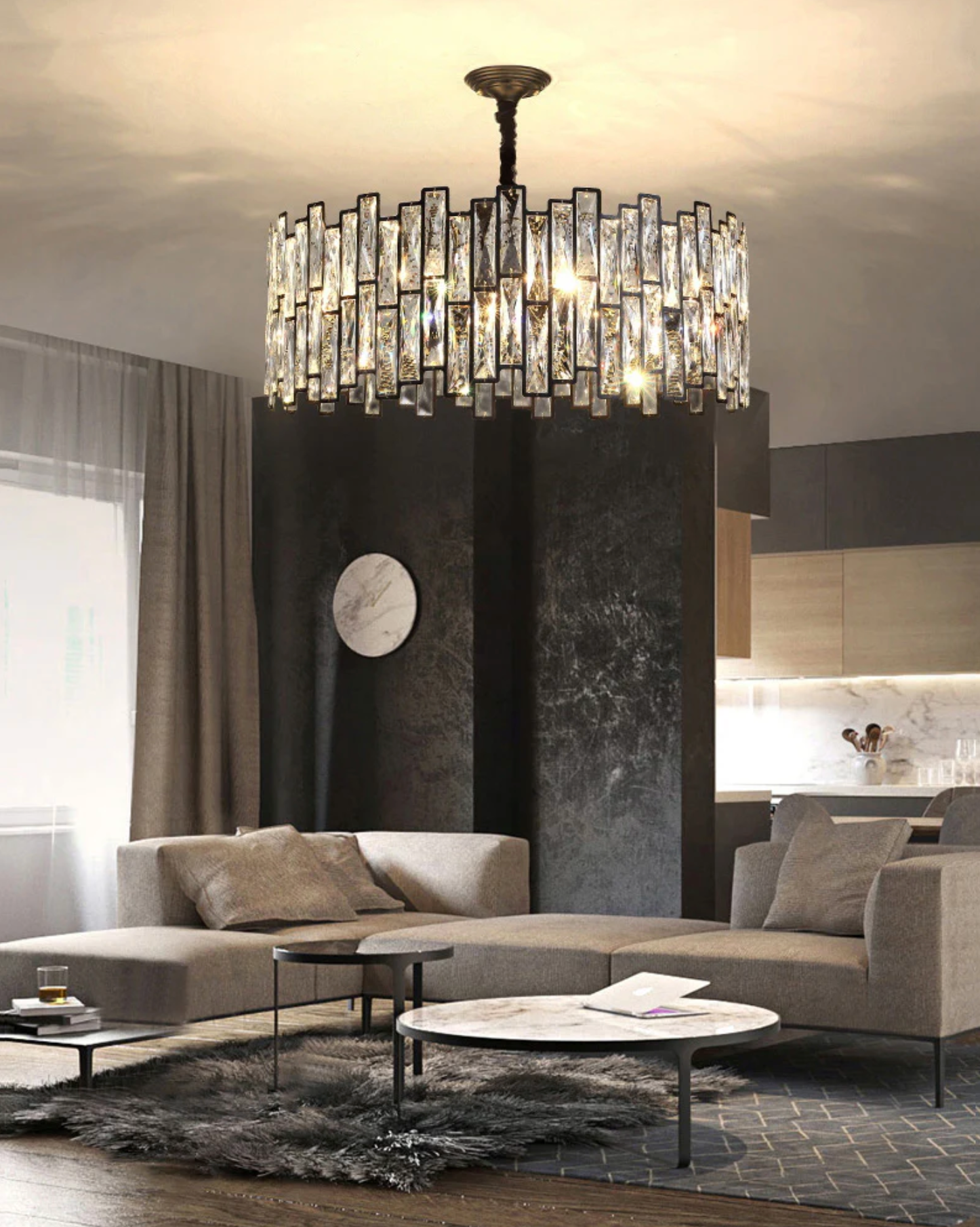 Black & Crystal Circular Chandelier 