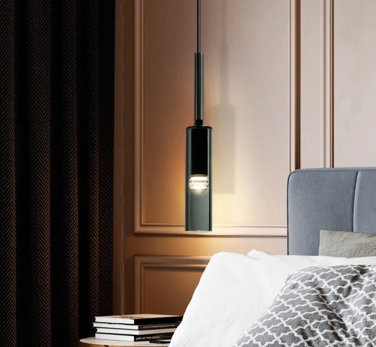 Black Glass Hanging bedside pendant Lights