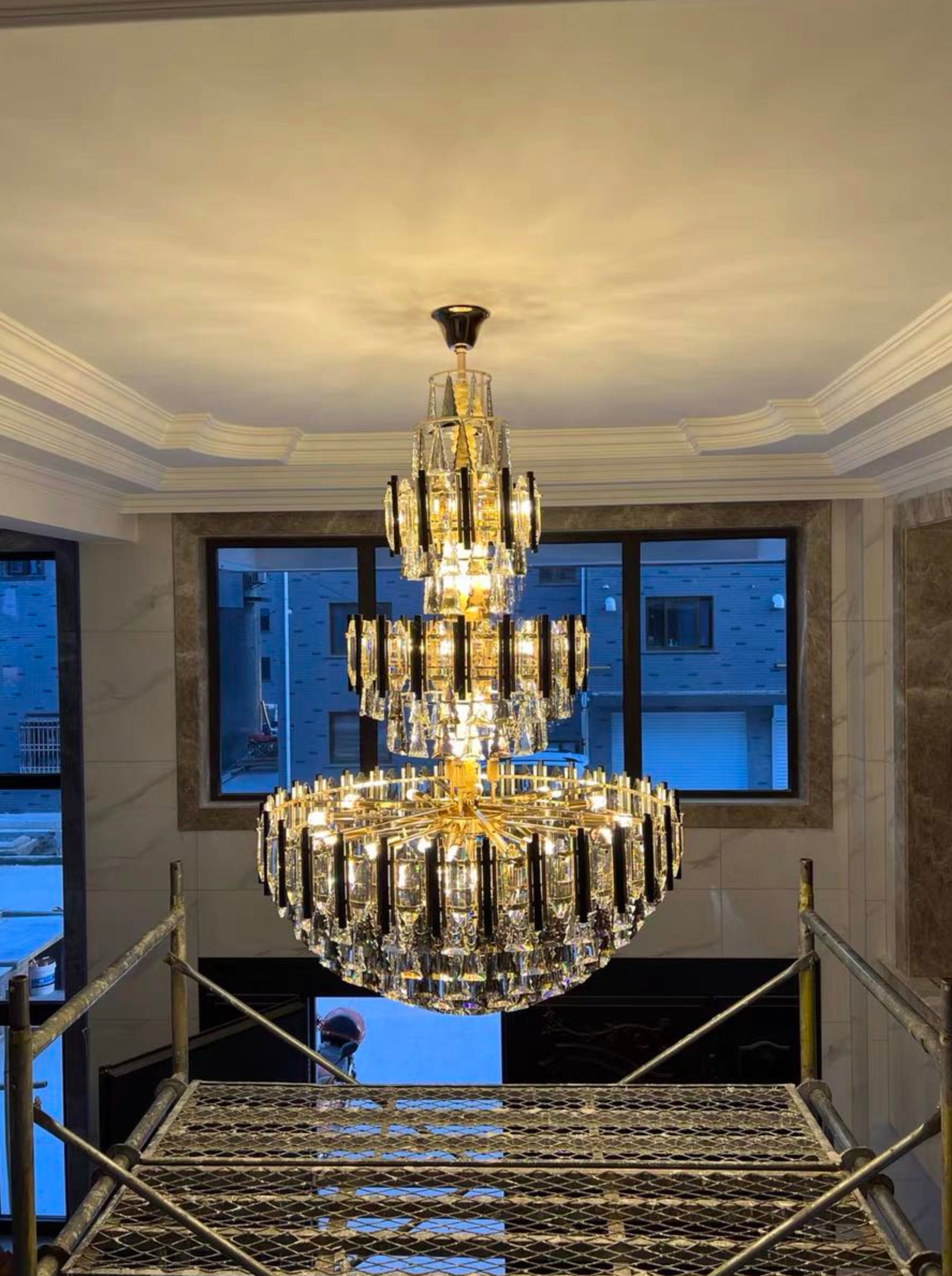 Black accent staircase chandelier 