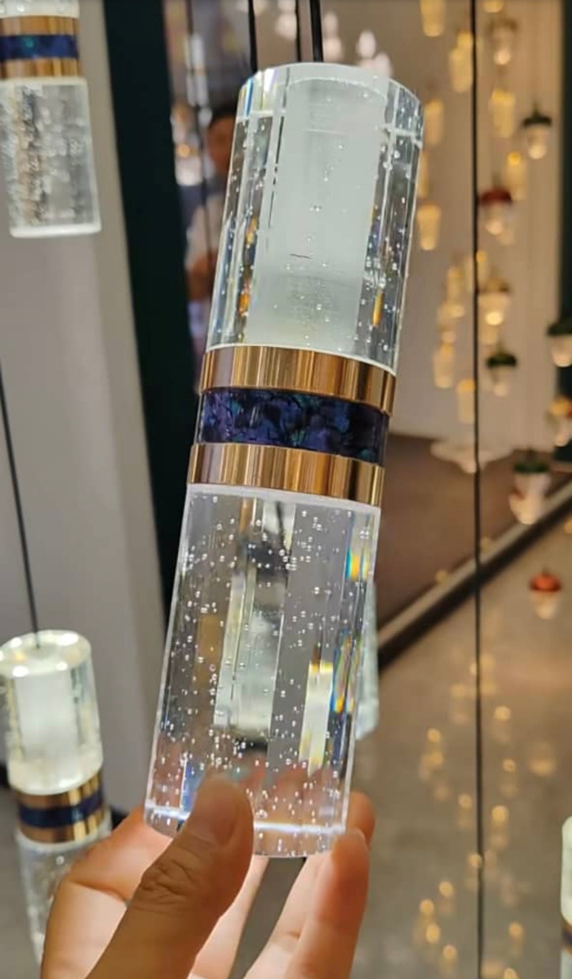 Crystal Columnar Chandelier with blue detail
