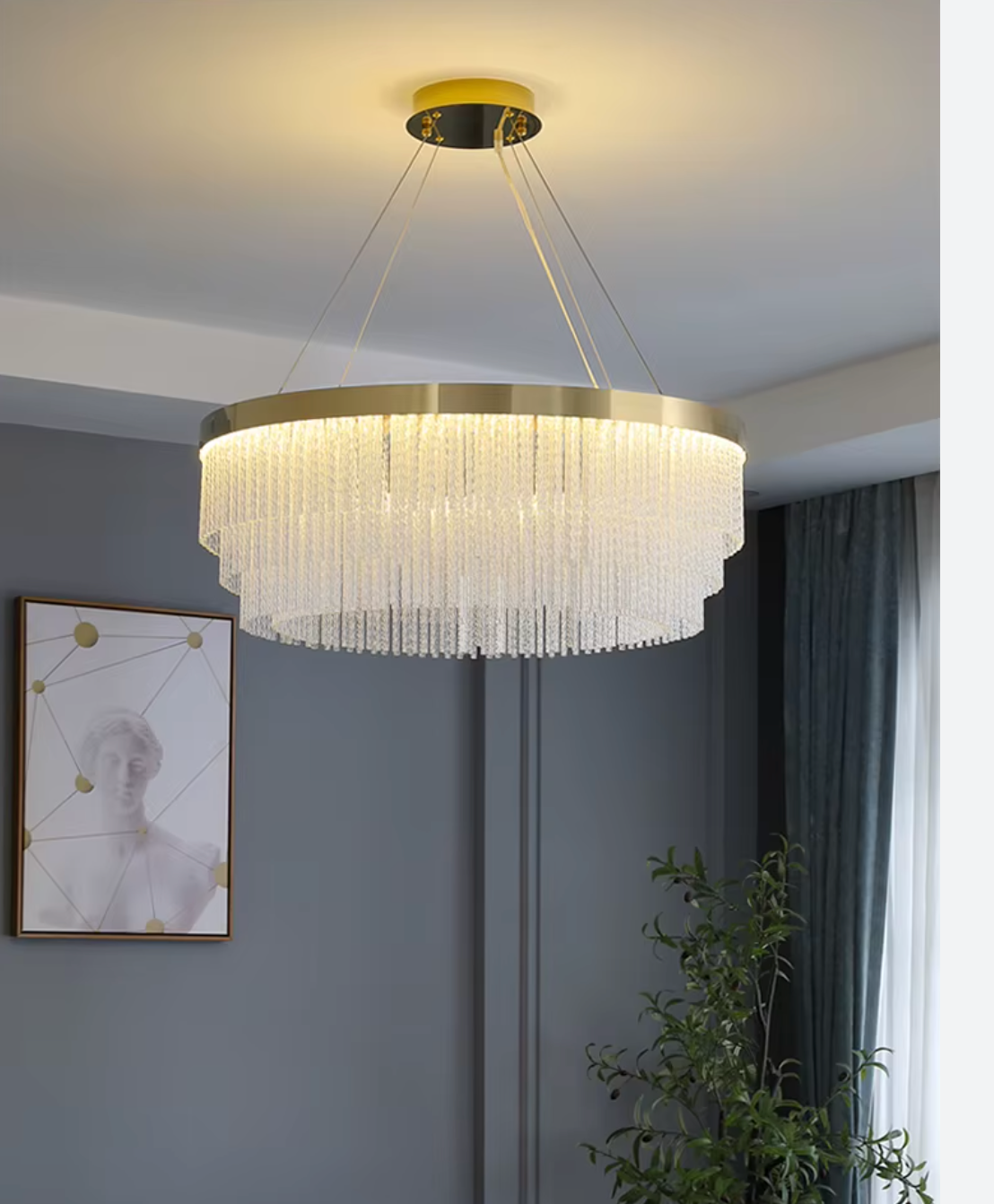 Gold Finish Glass Chandelier 