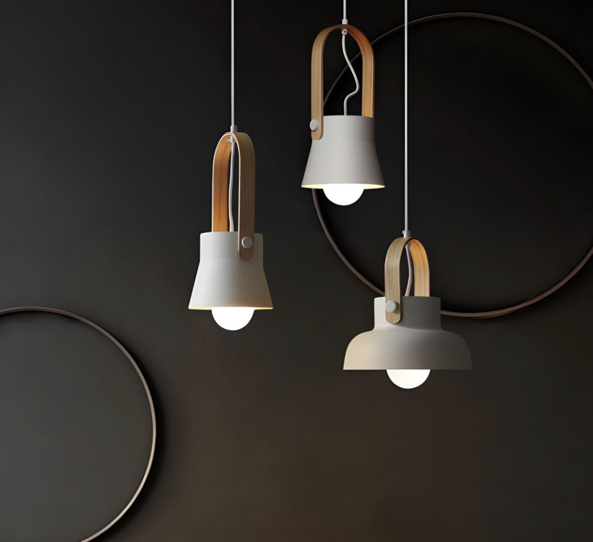 Hanging grey wood pendant light