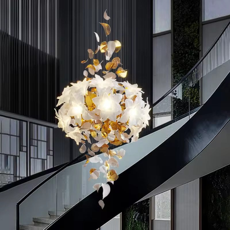 Morden staircase Glass Flower LED Bespoke Chandelier