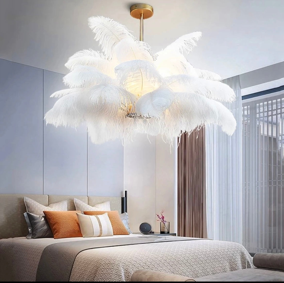 Nordic Ostrich Feather Bedroom Pendant Lights