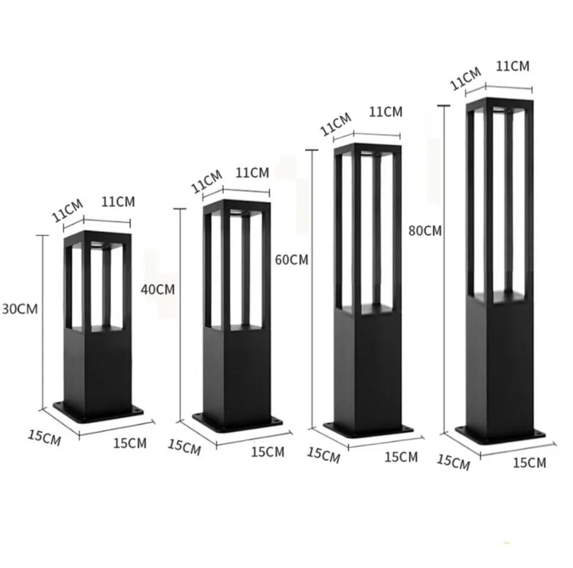 Outdoor LED Square Long Lawn Light size guide