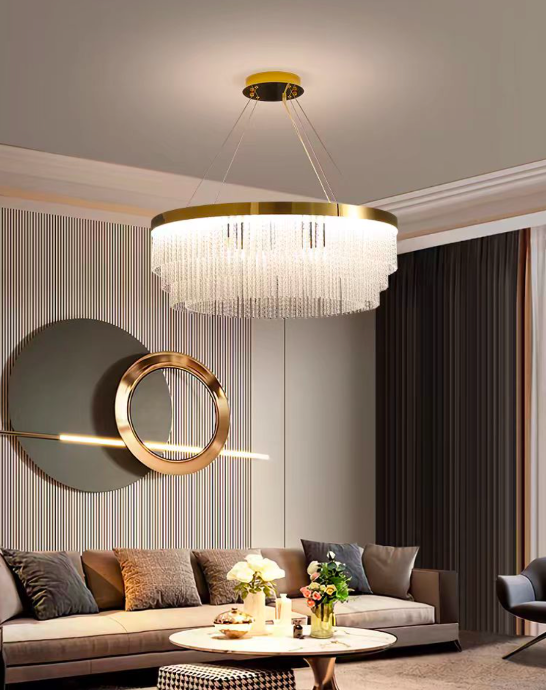 Round Brass 3 tier Glass Chandeliers