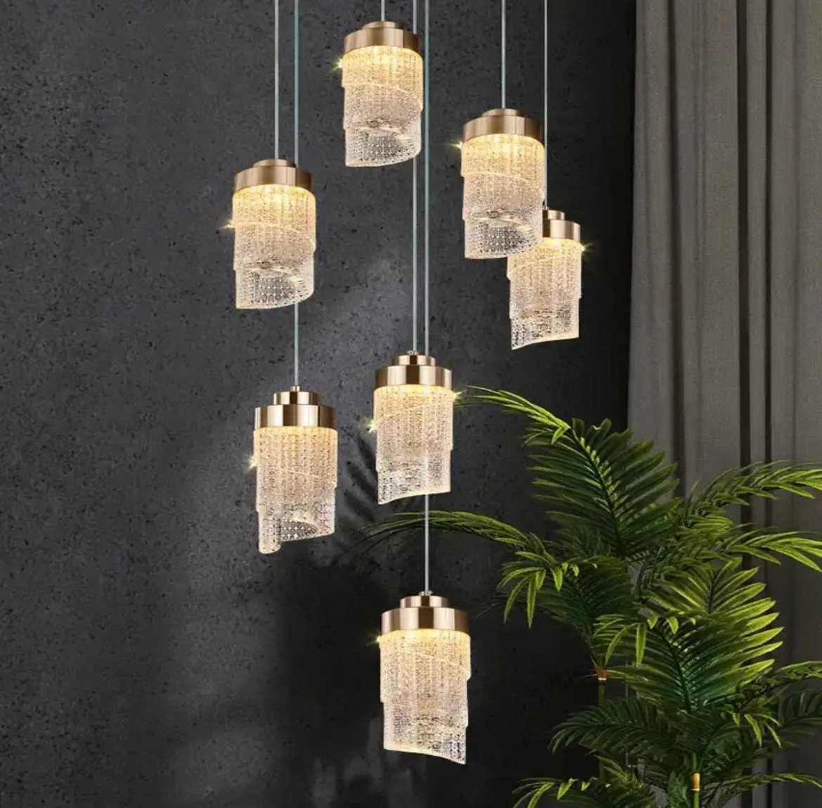 Hanging swirl staircase light chandelier 