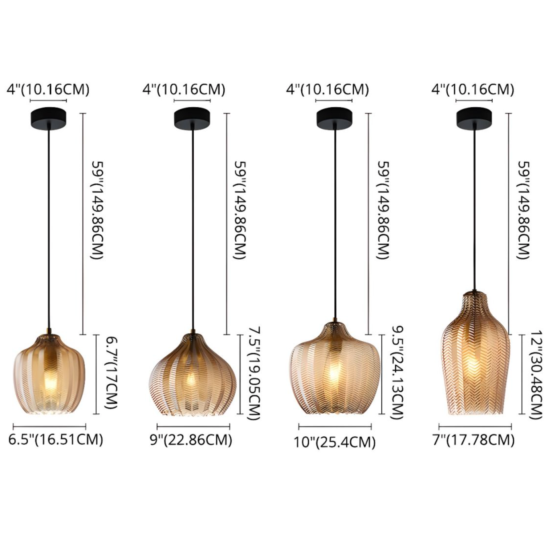 4 sizes amber glass pendant lights uk