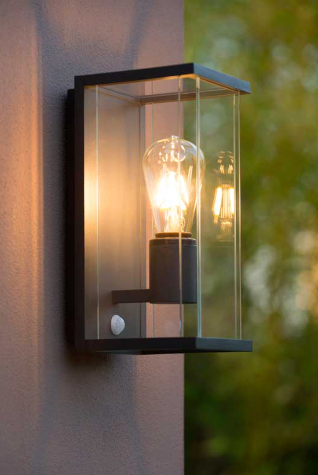 black and glass outdoor security light