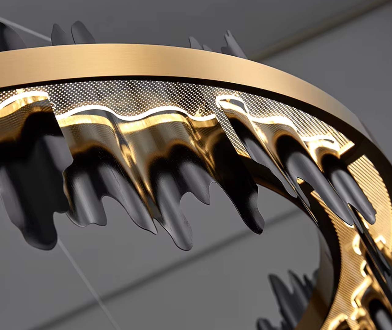 circle chandelier light in black and gold 
