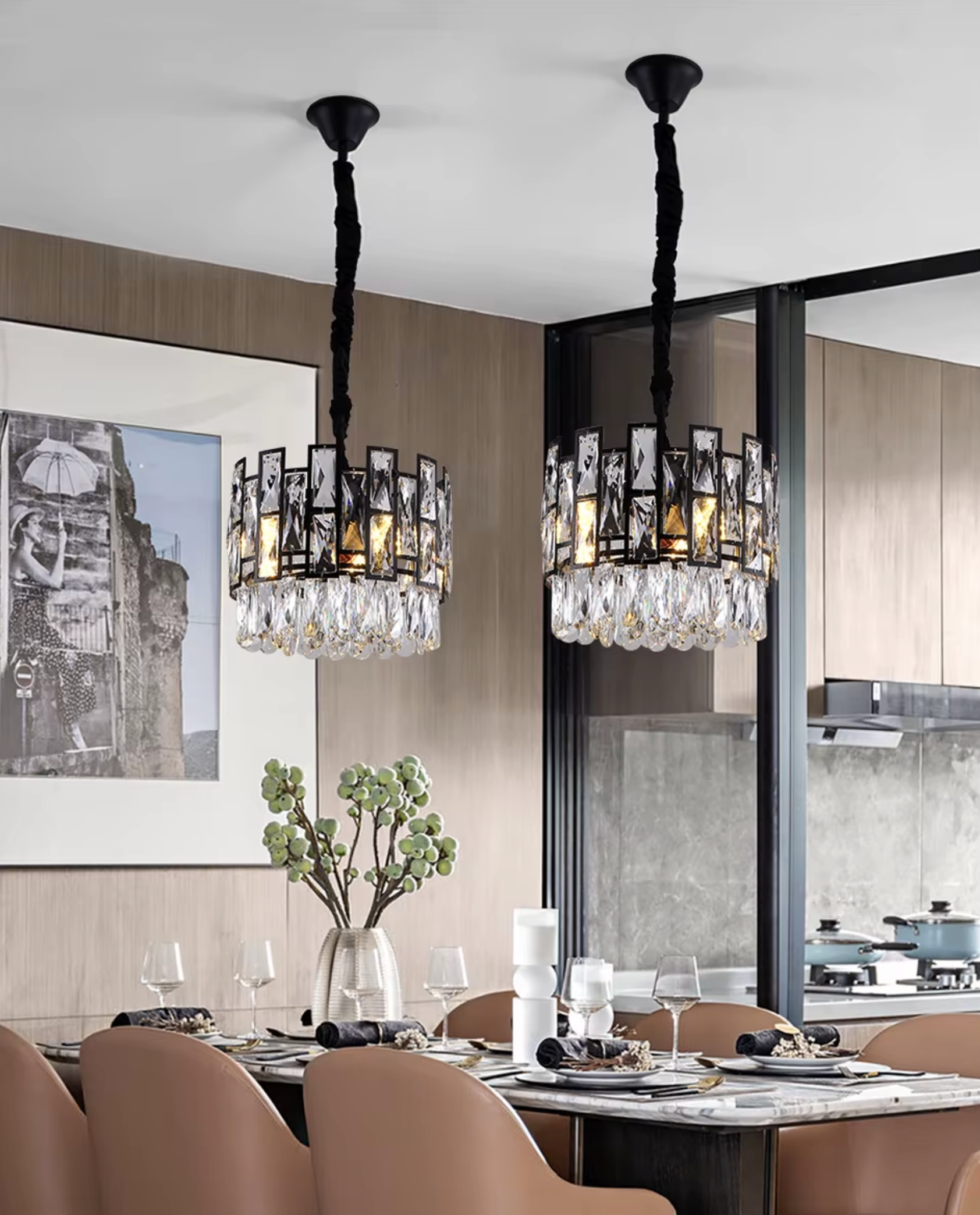 small black round crystal chandelier