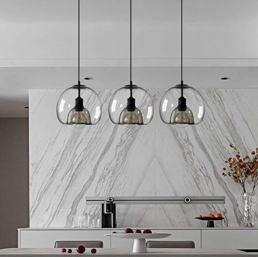 set of three black pendant lights for kitchen