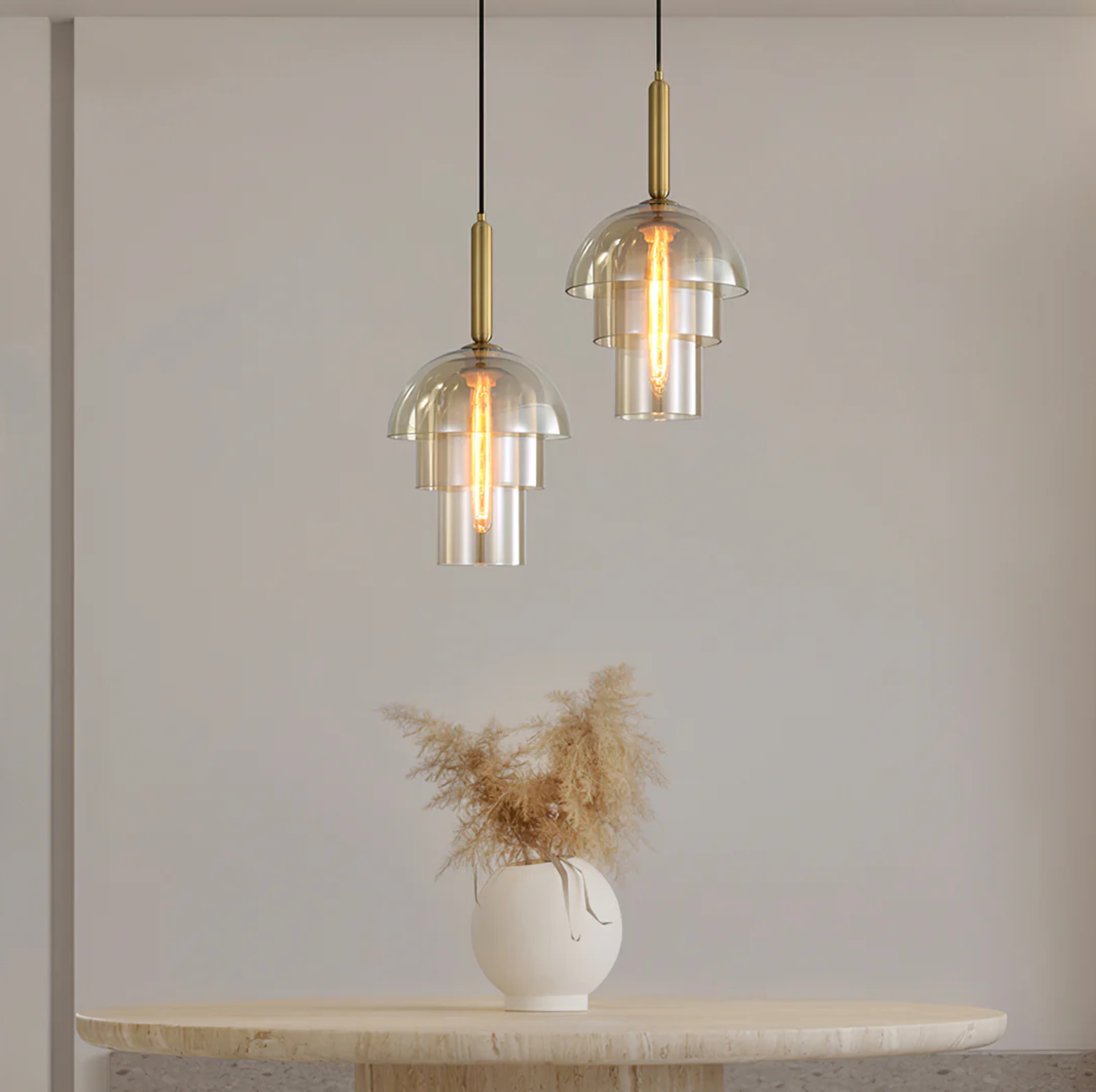 Layered glass pendant light with gold