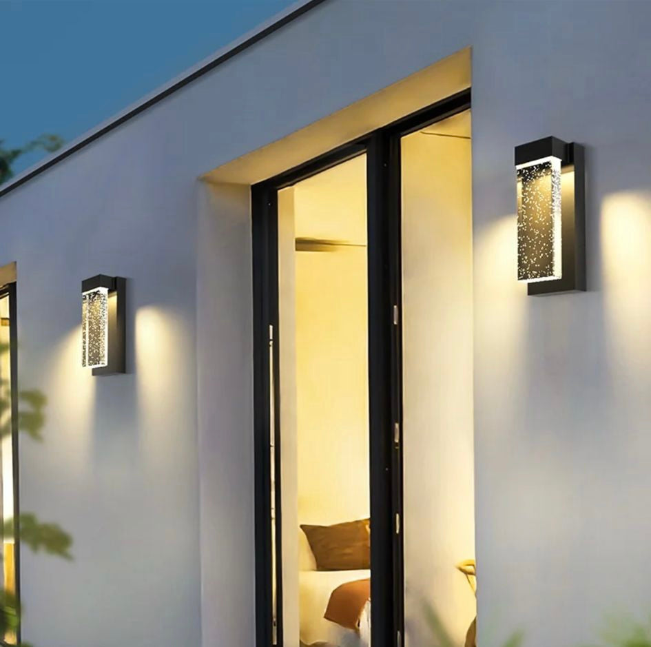 black and glass outdoor wall light
