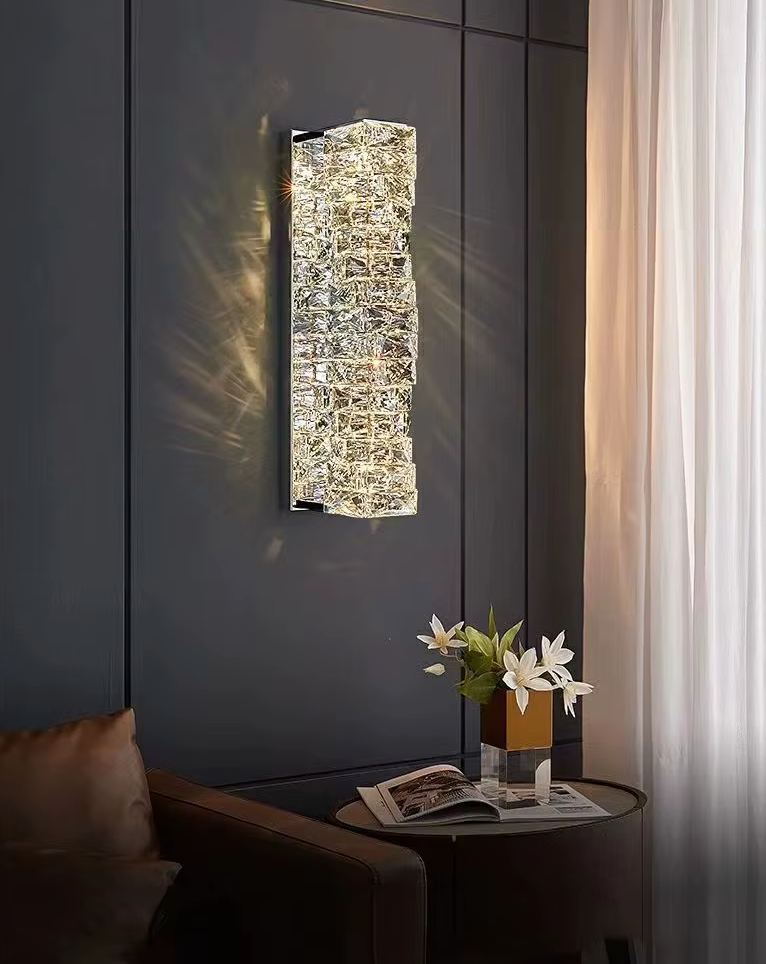 Large silver crystal wall light