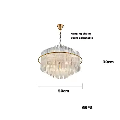 Circular Tiered Brass Glass Chandelier