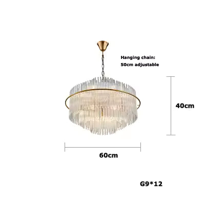 Circular Tiered Brass Glass Chandelier