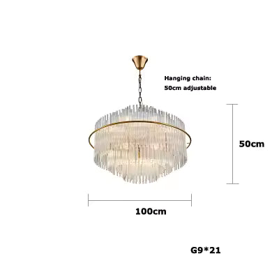 Circular Tiered Brass Glass Chandelier