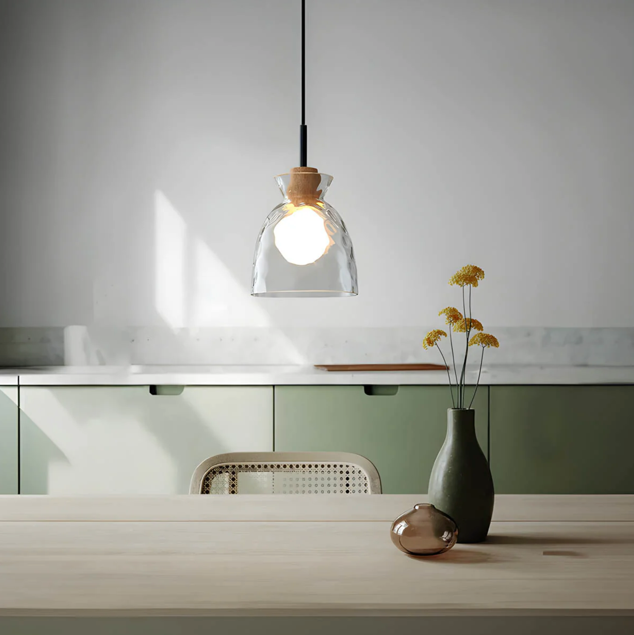 glass hanging ceiling light with black cord