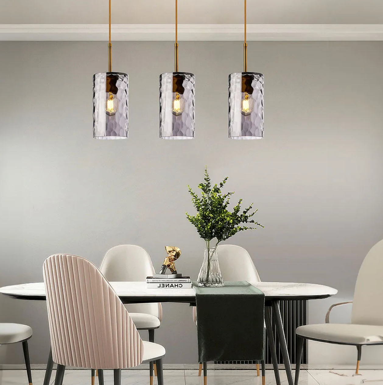 Grey glass cylinder pendant light