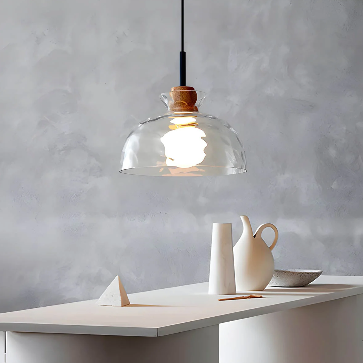 half moon ceiling light glass​ with black cord