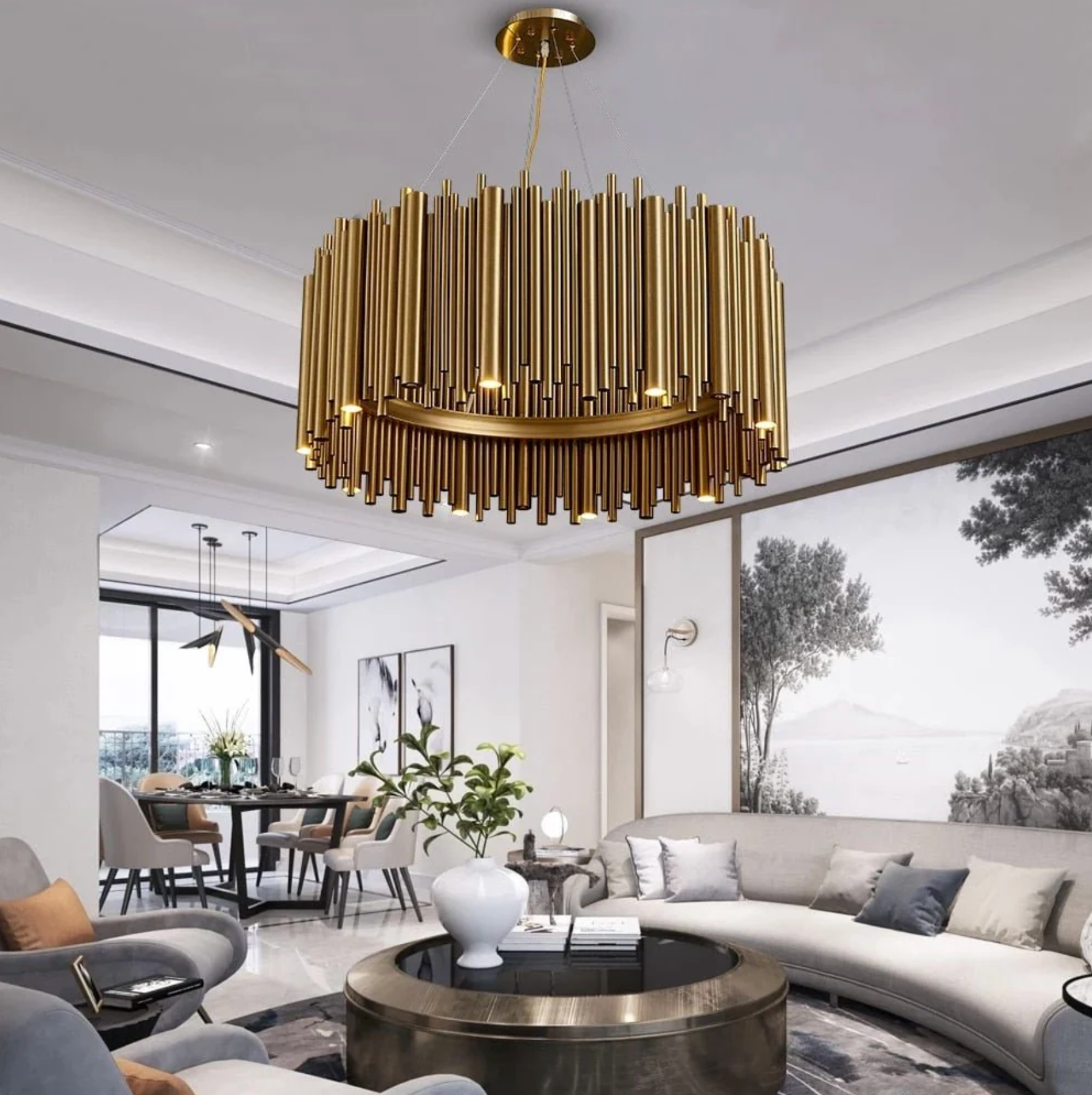 Gold chandelier with tube design