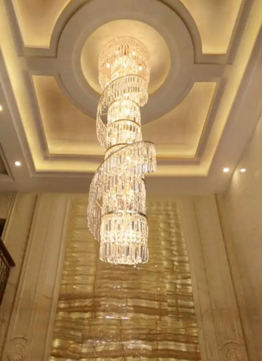 long crystal spiral chandelier