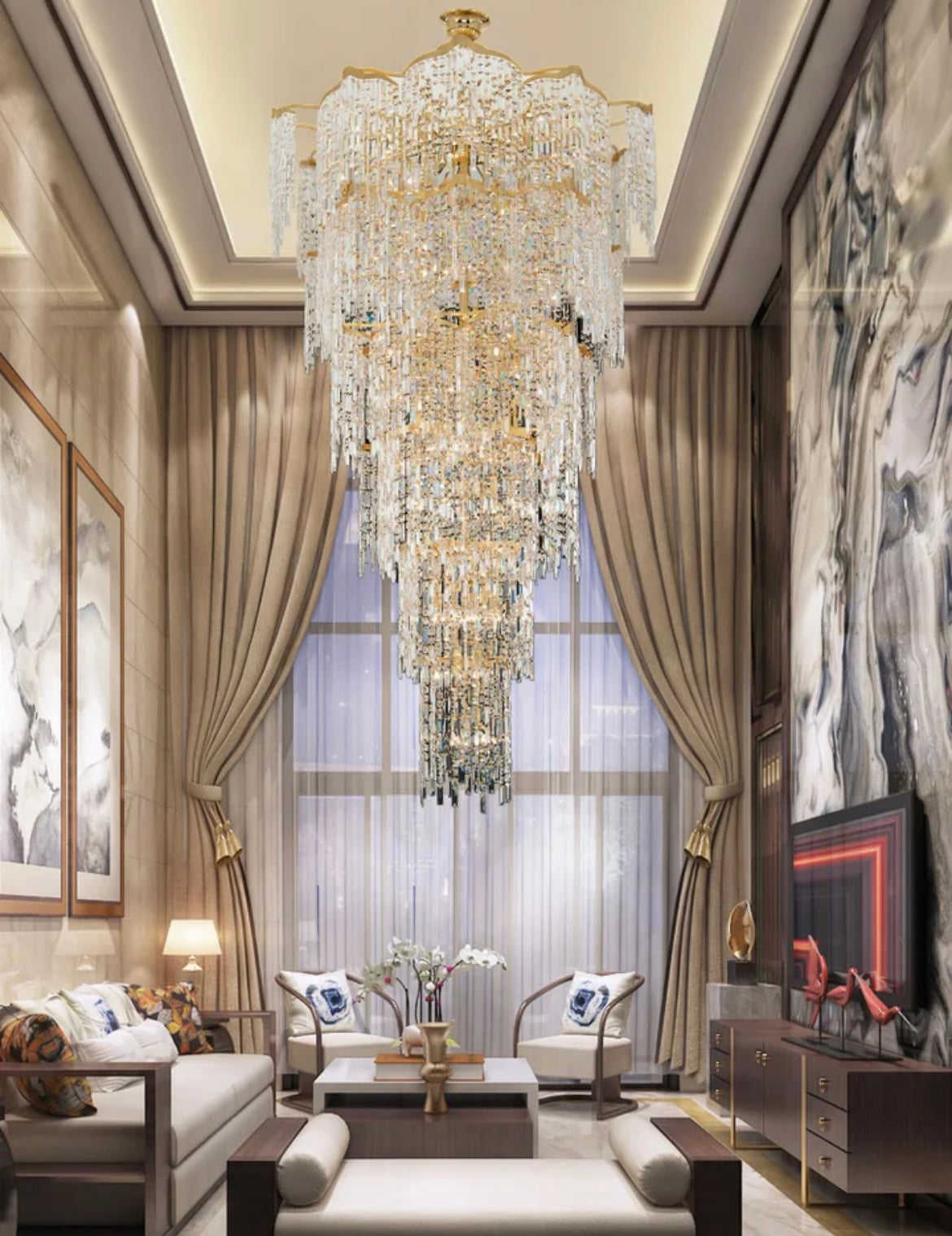 Stylish Gold Chandelier for Staircases and Living Rooms