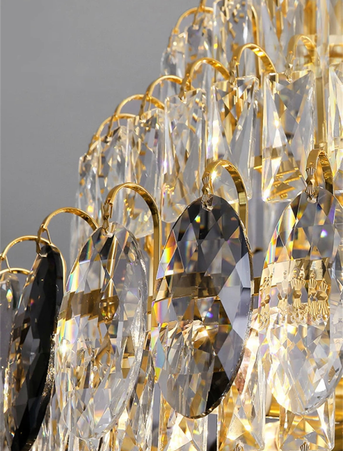 Modern Long Duplex Crystal Chandelier illuminating a grand foyer
