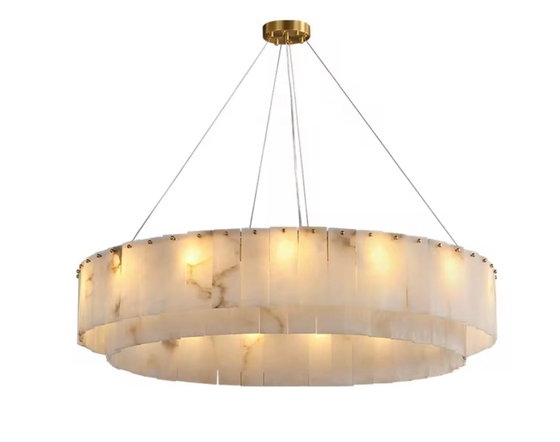 Chandelier with marble-like design on a white background