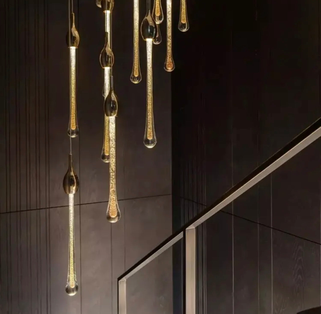 cascading crystal spheres stairwell chandelier 